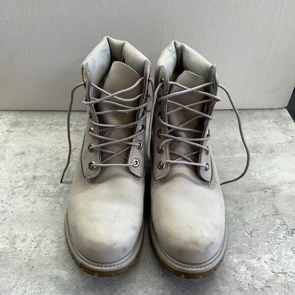 Timberland Light Gray Nubuck 6" Premium Waterproof Work Boots Womens US 9.5 - Picture 1 of 13